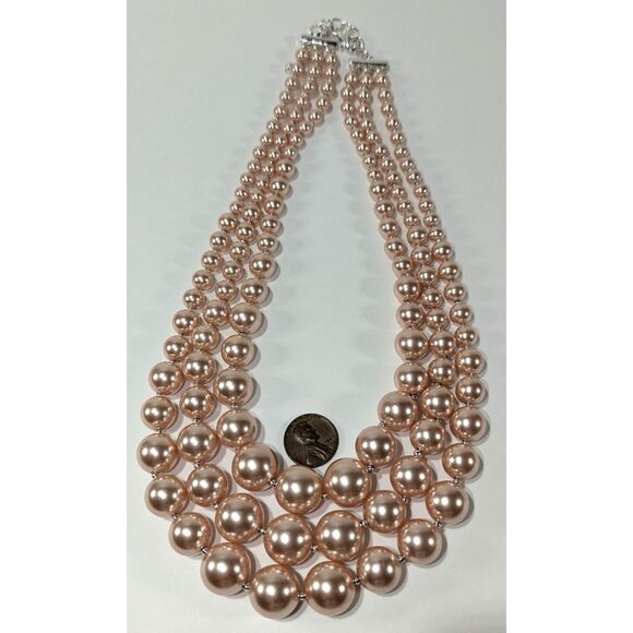 Rose Gold Graduated Beaded Necklace Triple Strand - Picture 4 of 9